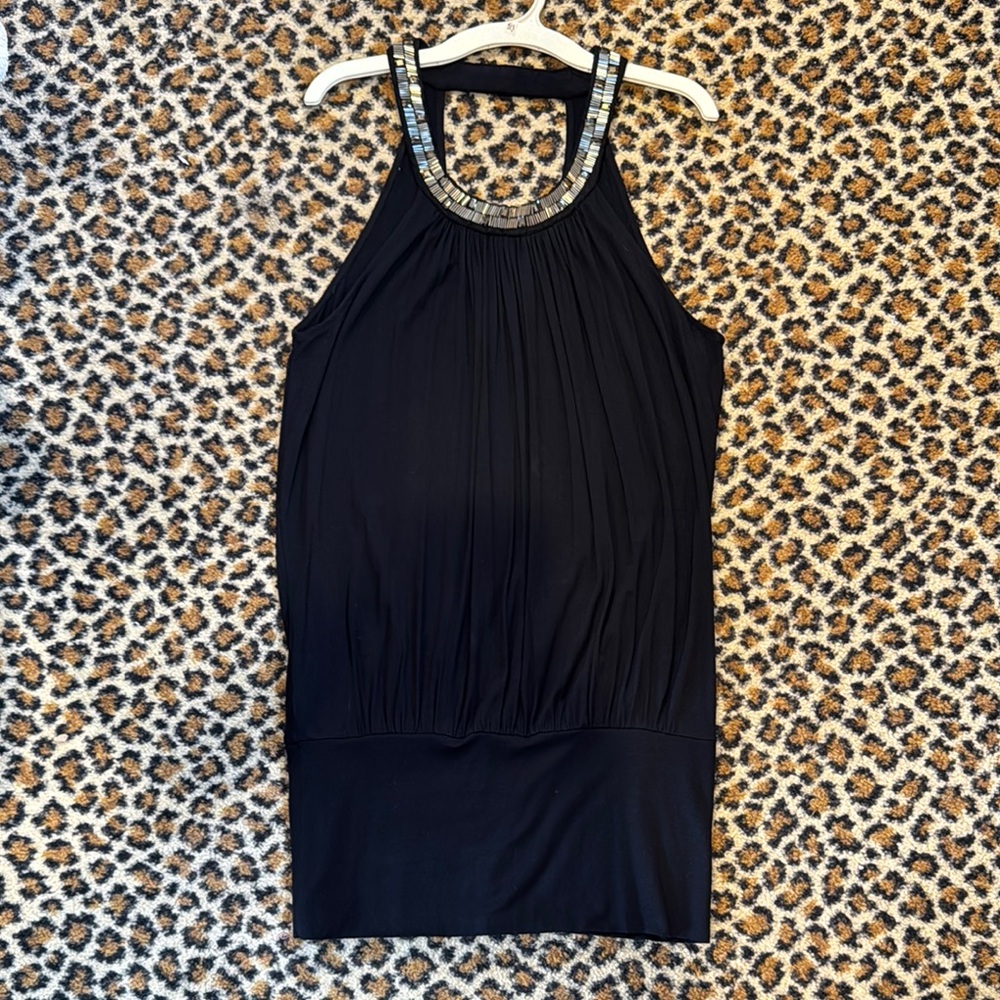 Express Black Embellished Ruched Tank Top